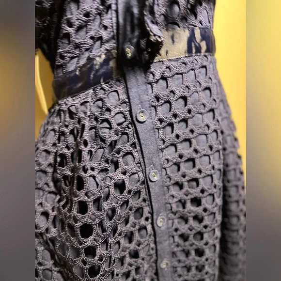 NWT LUXE Self Portrait Replica Navy One Shoulder Guipure Lace Midi Dress sz 8 - Picture 11 of 14